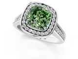 White gold Fancy Green Cushion  Halo Solitaire Diamond Ring with Pave Band and Bezel Setting_50