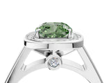 White gold Fancy Green Cushion  Halo Solitaire Diamond Ring with Pave Band and Bezel Setting_53