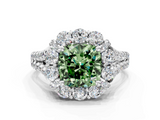 White gold Fancy Green Cushion  Halo Split Shank Diamond Engagement Ring with Pave Band and Four-Prong Setting_54