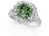 White gold Fancy Green Cushion  Halo Split Shank Diamond Engagement Ring with Pave Band and Four-Prong Setting_55