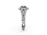 White gold Fancy Green Cushion  Halo Split Shank Diamond Engagement Ring with Pave Band and Four-Prong Setting_56