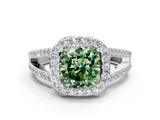 White gold Fancy Green Cushion  Halo Split Shank Diamond Ring with Four-Prong Setting_32