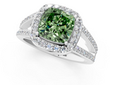 White gold Fancy Green Cushion  Halo Split Shank Diamond Ring with Four-Prong Setting_33