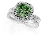 White gold Fancy Green Cushion  Halo Split Shank Diamond Ring with Pavé Setting_51