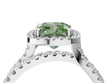 White gold Fancy Green Cushion  Halo Split Shank Diamond Ring with Pavé Setting_54