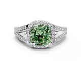 White gold Fancy Green Cushion  Halo Split Shank Diamond Ring with Prong Setting_20