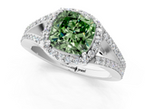 White gold Fancy Green Cushion  Halo Split Shank Diamond Ring with Prong Setting_21
