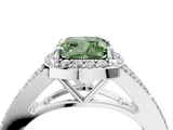 White gold Fancy Green Cushion  Halo Split Shank Diamond Ring with Prong Setting_24