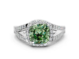 White gold Fancy Green Cushion  Halo Split Shank Pave Diamond Ring with Four-Prong Setting_49
