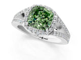 White gold Fancy Green Cushion  Halo Split Shank Pave Diamond Ring with Four-Prong Setting_50