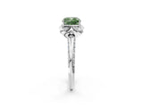 White gold Fancy Green Cushion  Halo Split Shank Pave Diamond Ring with Petal Prong Setting_111