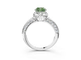 White gold Fancy Green Cushion  Halo Split Shank Pave Diamond Ring with Petal Prong Setting_112