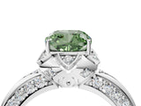 White gold Fancy Green Cushion  Halo Split Shank Pave Diamond Ring with Petal Prong Setting_113