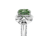 White gold Fancy Green Cushion  Halo Split Shank Pave Diamond Ring with Petal Prong Setting_118