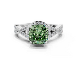 White gold Fancy Green Cushion  Halo Twist Band Solitaire Prong Setting Ring_93