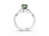 White gold Fancy Green Cushion  Halo Twist Band Solitaire Prong Setting Ring_96