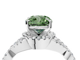 White gold Fancy Green Cushion  Halo Twist Band Solitaire Prong Setting Ring_97