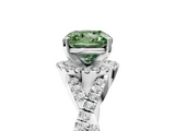 White gold Fancy Green Cushion  Halo Twist Band Solitaire Prong Setting Ring_98