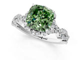 White gold Fancy Green Cushion  Halo Twist Band Solitaire Ring with Six-Prong Setting_33