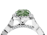 White gold Fancy Green Cushion  Halo Twist Band Solitaire Ring_24