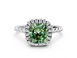 White gold Fancy Green Cushion  Halo Twisted Band Four-Prong Diamond Ring_20