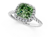 White gold Fancy Green Cushion  Halo Twisted Band Four-Prong Diamond Ring_21