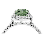 White gold Fancy Green Cushion  Halo Twisted Band Four-Prong Diamond Ring_24