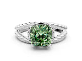 White gold Fancy Green Cushion  Halo Twisted Band Four-Prong Ring_32
