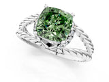 White gold Fancy Green Cushion  Halo Twisted Band Four-Prong Ring_34