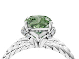 White gold Fancy Green Cushion  Halo Twisted Band Four-Prong Ring_36