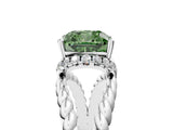 White gold Fancy Green Cushion  Halo Twisted Band Four-Prong Ring_37