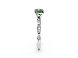 White gold Fancy Green Cushion  Milgrain Bezel Diamond Engagement Ring with Solitaire Prong Setting_174