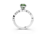 White gold Fancy Green Cushion  Milgrain Bezel Diamond Engagement Ring with Solitaire Prong Setting_175