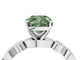 White gold Fancy Green Cushion  Milgrain Bezel Diamond Engagement Ring with Solitaire Prong Setting_176