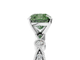 White gold Fancy Green Cushion  Milgrain Bezel Diamond Engagement Ring with Solitaire Prong Setting_177