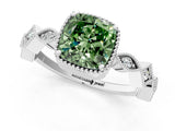 White gold Fancy Green Cushion  Milgrain Marquise Diamond Twist Band Ring_62