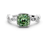 White gold Fancy Green Cushion  Milgrain Marquise Diamond Twist Band Ring_62