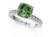 White gold Fancy Green Cushion  Milgrain Pave Diamond Engagement Ring with Four-Prong Setting_164