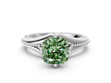 White gold Fancy Green Cushion  Solitaire Beaded Band Six-Prong Setting