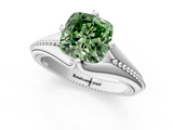 White gold Fancy Green Cushion  Solitaire Beaded Band Six-Prong Setting_1