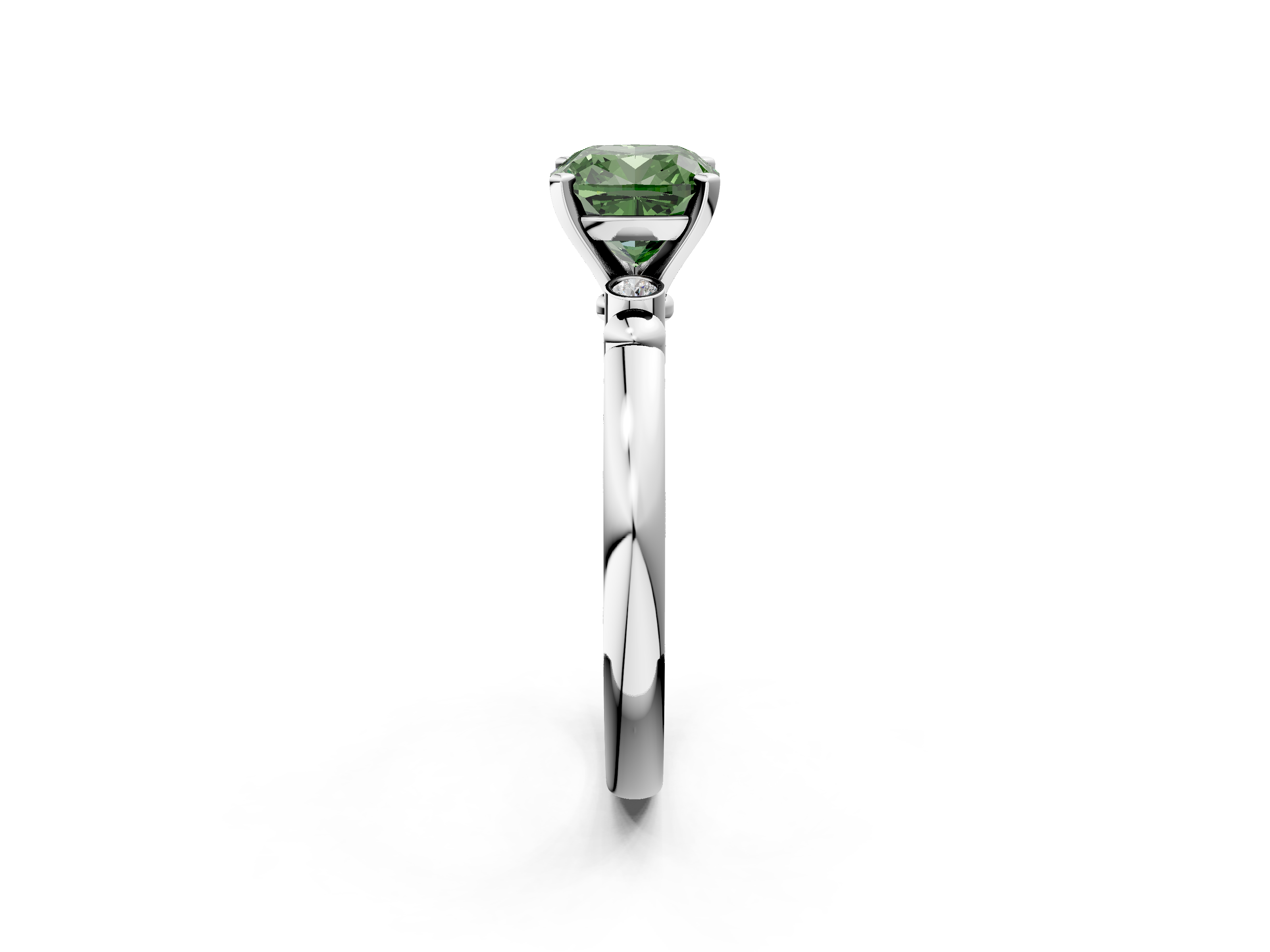 White gold Fancy Green Cushion  Solitaire Beaded Band with Four-Prong Setting_61