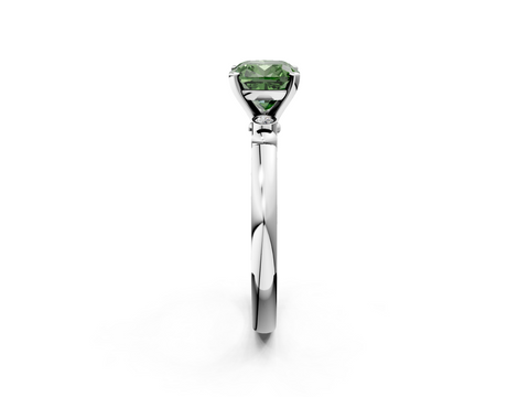 White gold Fancy Green Cushion  Solitaire Beaded Band with Four-Prong Setting_61