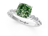 White gold Fancy Green Cushion  Solitaire Bezel Accent Diamond Engagement Ring with Beaded Band and Four-Prong Setting_24