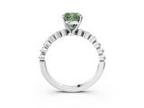 White gold Fancy Green Cushion  Solitaire Bezel Accent Diamond Engagement Ring with Beaded Band and Four-Prong Setting_26