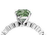 White gold Fancy Green Cushion  Solitaire Bezel Accent Diamond Engagement Ring with Beaded Band and Four-Prong Setting_27
