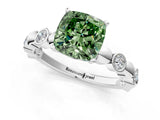 White gold Fancy Green Cushion  Solitaire Bezel-Set Diamond Ring with Beaded Band and Four-Prong Setting_33