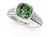 White gold Fancy Green Cushion  Solitaire Bezel-Set Diamond Ring with Channel-Set Band_38
