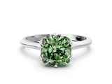 White gold Fancy Green Cushion  Solitaire Cathedral Diamond Ring with Six-Prong Setting_17