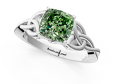 White gold Fancy Green Cushion  Solitaire Celtic Knot Engagement Ring with Four-Prong Setting_56