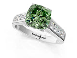 White gold Fancy Green Cushion  Solitaire Channel-Set Diamond Engagement Ring with Four-Prong Setting_33